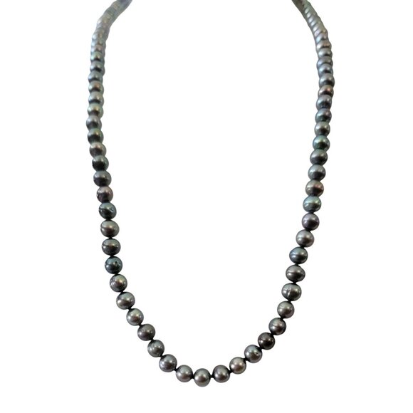 14K Yellow Gold Clasp Gray Peacock Fresh Water Knotted Pearls Strand 27"L, E864 - Picture 4 of 10